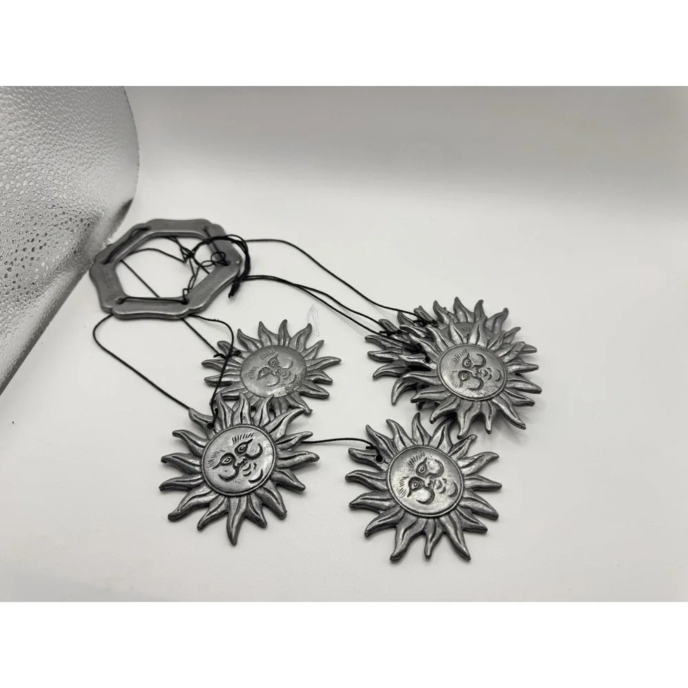 Spooniques Celestial Sun Face Wind Chime Vintage Silver Tone Hanging Decor 6 Sun